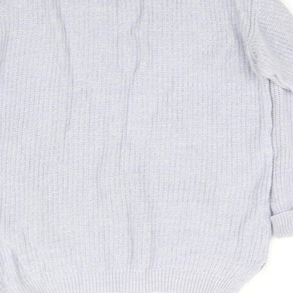 Brand and care label for Marks & Spencer women’s purple jumper, size S