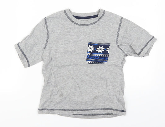 Primark Boys Grey   Basic T-Shirt Size 7-8 Years  - Pattern on Pocket