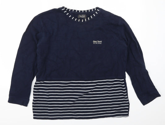 Giari Ferori Womens Blue Striped  Pullover Jumper Size XL