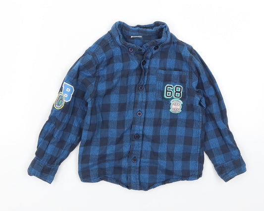 F&F Boys Blue Check  Basic Button-Up Size 2-3 Years  - Baseball Champion Badge