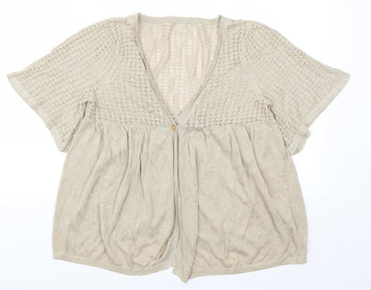 Front view of Evans women’s gold cardigan jumper, size UK 16