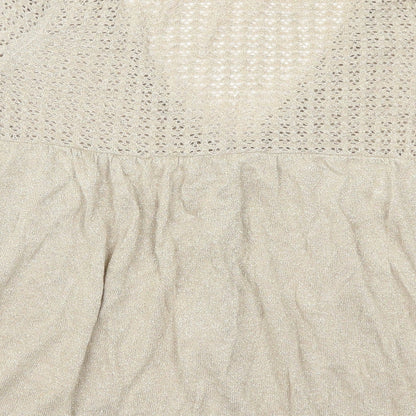 Brand and care label for Evans women’s gold cardigan jumper, size UK 16