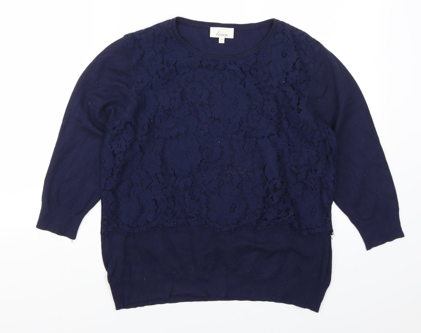 Linea Womens Blue  Lace Pullover Jumper Size M