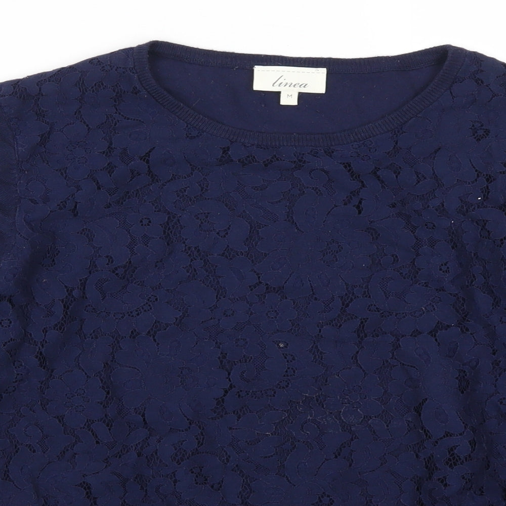 Linea Womens Blue  Lace Pullover Jumper Size M
