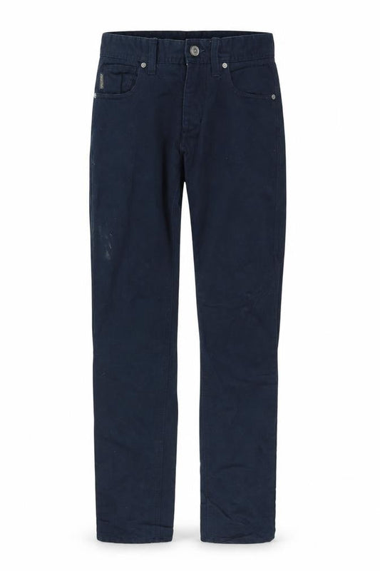Front view of Preworn men’s blue straight jeans, size 28, in, 29-inch leg