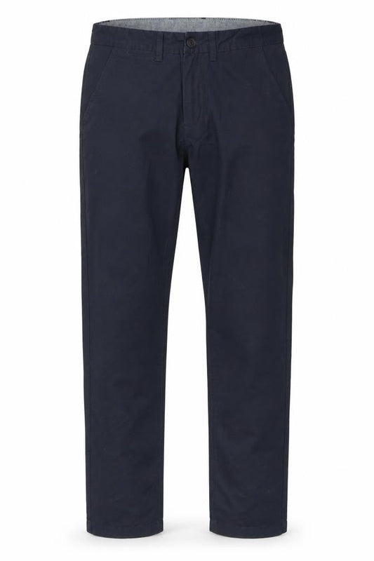 Front view of Preworn men’s blue trousers, size 30, in, 26-inch leg