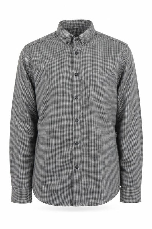 Front view of Cedarwood State men’s grey button-up, size M