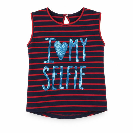 Front view of OVS girls’ blue striped basic t-shirt, size 2-3, years