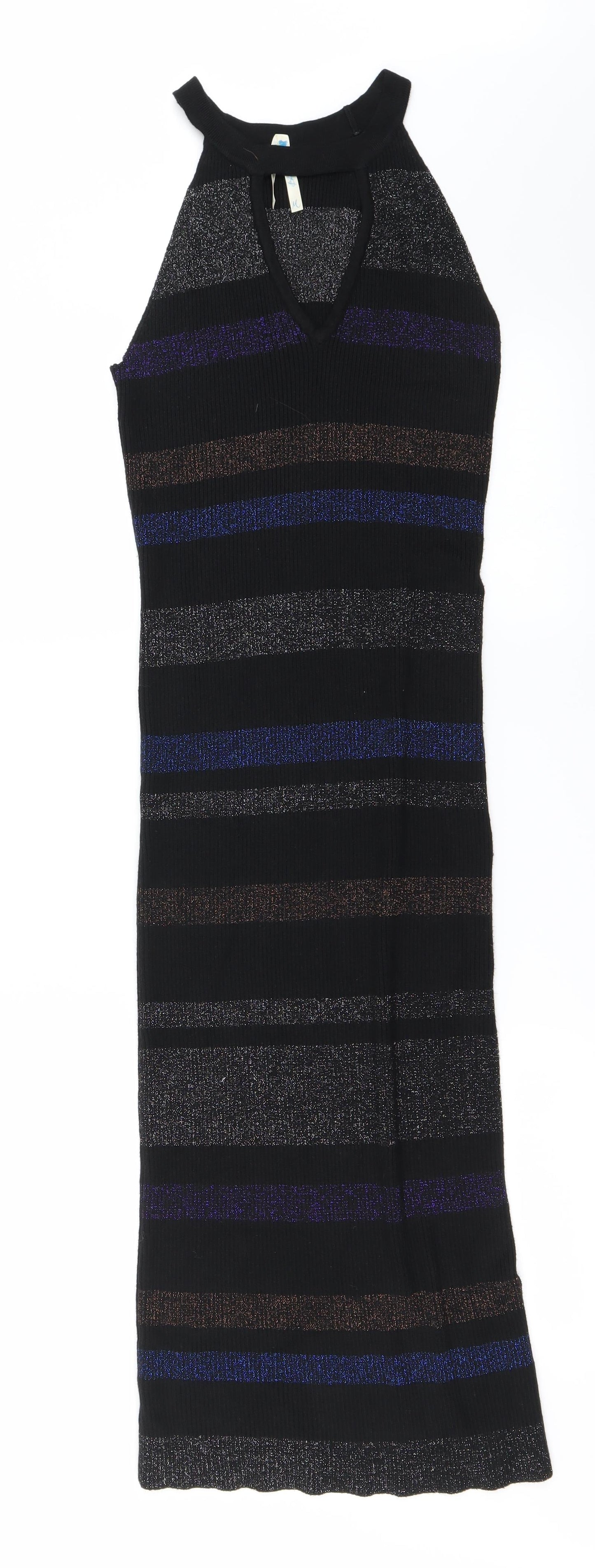 Preworn Womens Black Striped  Bodycon  Size M