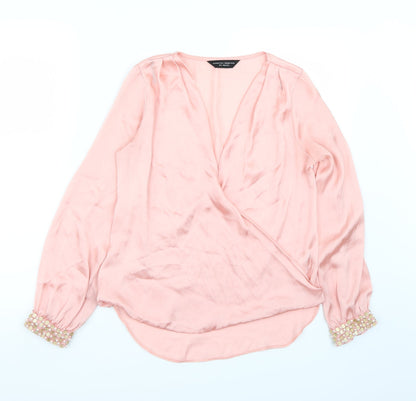 Front view of Dorothy Perkins women’s pink basic blouse, size UK 8