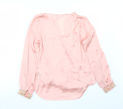 Back view of Dorothy Perkins women’s pink basic blouse, size UK 8