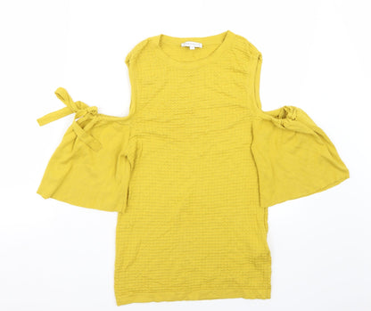 Front view of Warehouse women’s yellow basic t-shirt, size UK 10