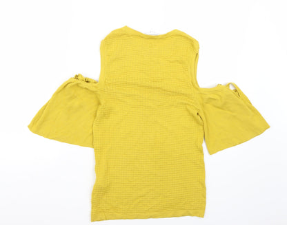 Back view of Warehouse women’s yellow basic t-shirt, size UK 10