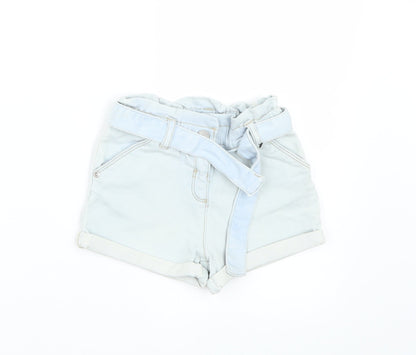 Additional front view of Tu girls’ blue cropped trousers, size 6-9, months