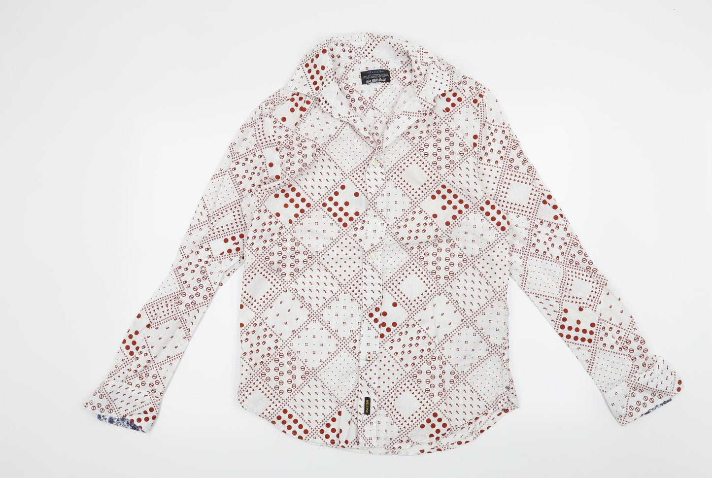 Preworn Mens White Geometric   Button-Up Size M