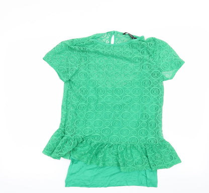 Additional front view of Dunnes women’s green geometric basic blouse, size UK 10