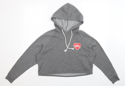 Additional front view of H&M women’s grey pullover hoodie, size M, - cropped