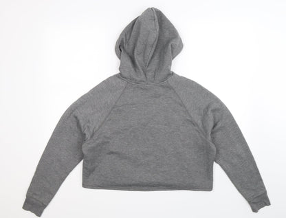 Back view of H&M women’s grey pullover hoodie, size M, - cropped