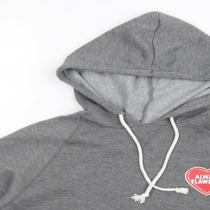 Close-up detail of H&M women’s grey pullover hoodie, size M, - cropped
