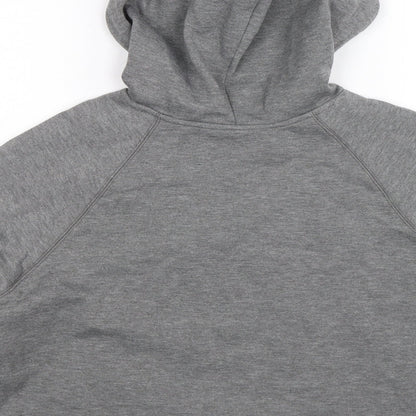 Brand and care label for H&M women’s grey pullover hoodie, size M, - cropped