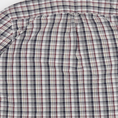 Brand and care label for Maine New England men’s red check button-up, size M
