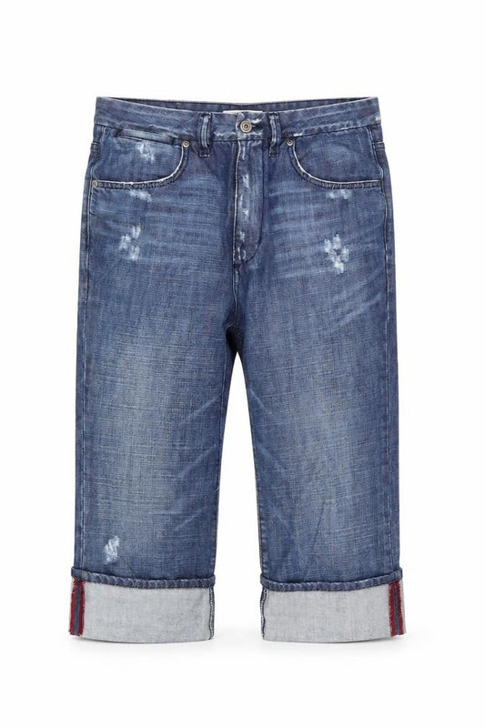 Front view of lot 82 men’s blue cropped jeans, size 32, in