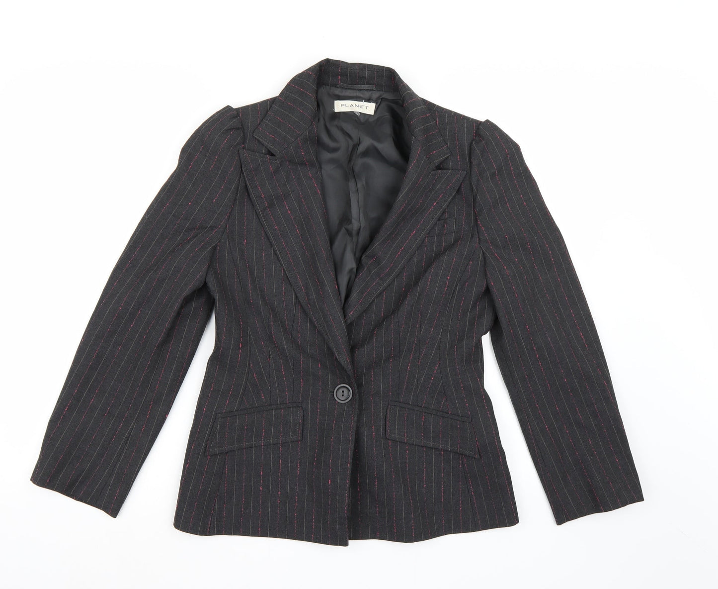 PLANET Womens Grey Striped Rayon Jacket Blazer Size 10