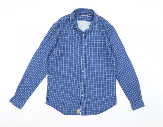 JACHS Mens Blue Check   Button-Up Size M