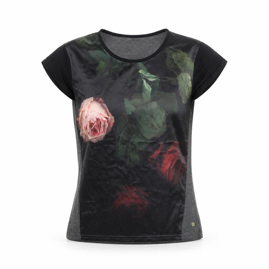 Front view of blackseal women’s grey floral basic t-shirt, size XS