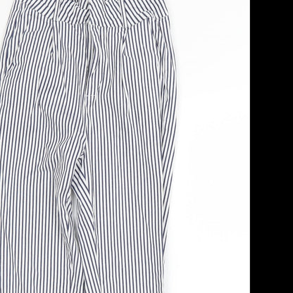 Close-up detail of Vera Moda women’s white striped trousers, size S, 28.5-inch leg