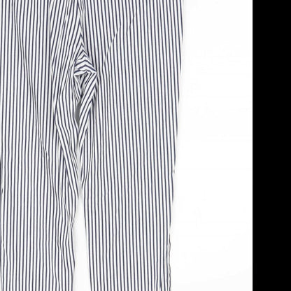 Brand and care label for Vera Moda women’s white striped trousers, size S, 28.5-inch leg