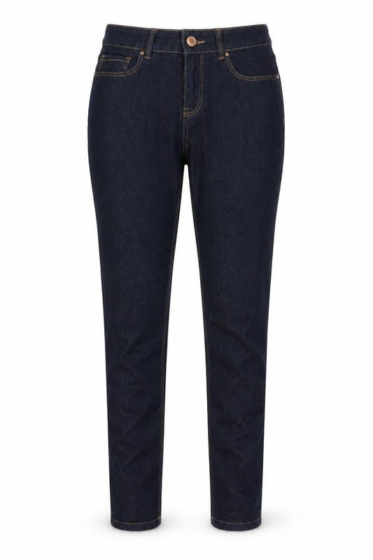Front view of women’s blue skinny jeans, size UK 6, 28-inch leg