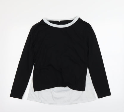 Front view of Preworn women’s black basic t-shirt, size M