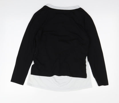Back view of Preworn women’s black basic t-shirt, size M