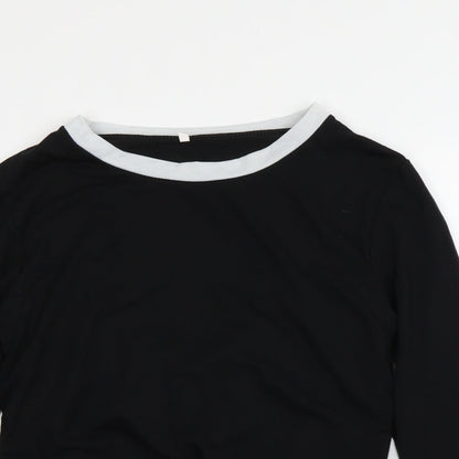 Close-up detail of Preworn women’s black basic t-shirt, size M