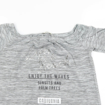 Close-up detail of Papaya women’s grey basic t-shirt, size UK 10