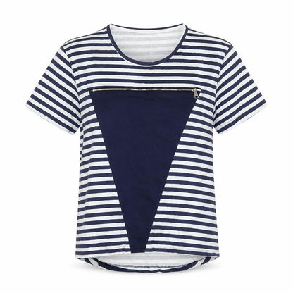 Front view of Preworn women’s blue striped basic t-shirt, size XL