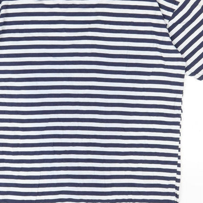 Brand and care label for Preworn women’s blue striped basic t-shirt, size XL