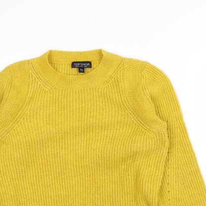 Close-up detail of Topshop women’s yellow jumper, size UK 6