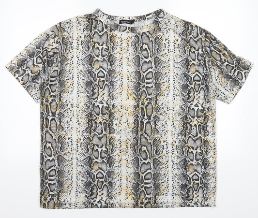 Boohoo Womens White Animal Print  Basic T-Shirt Size 16