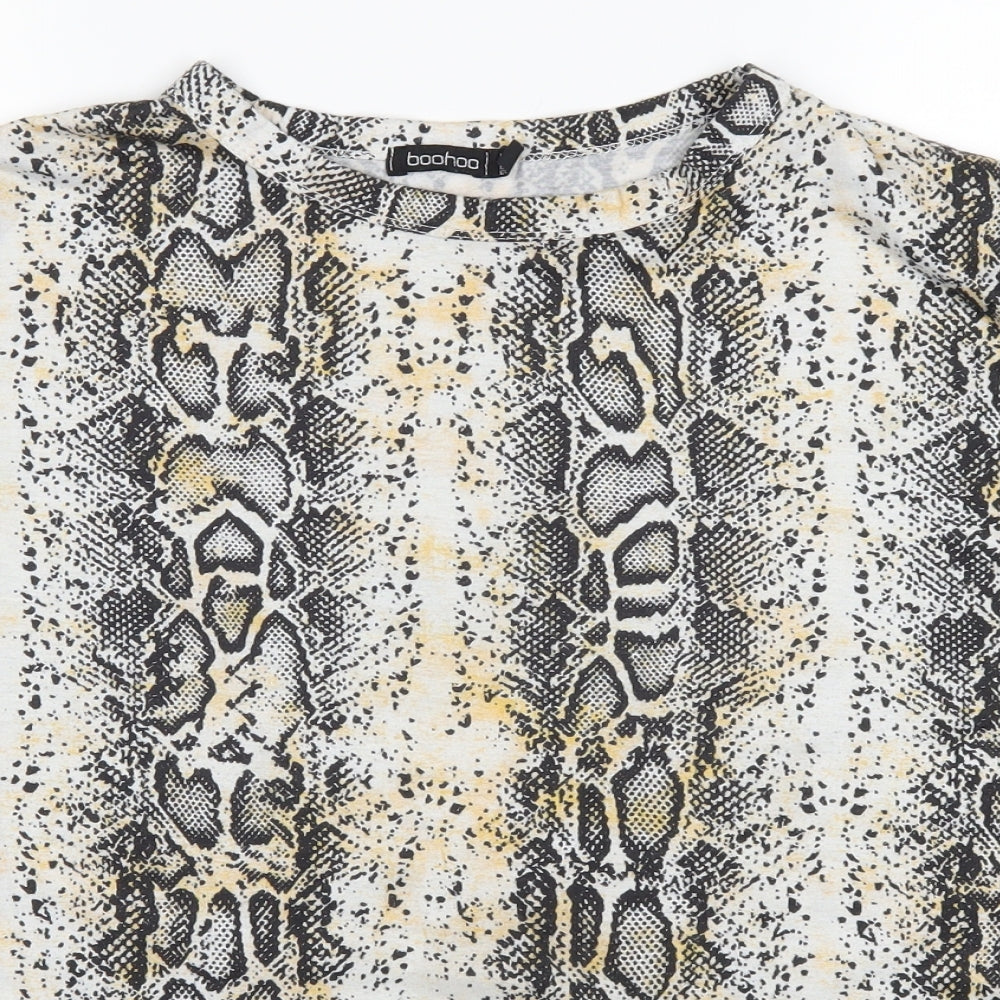 Boohoo Womens White Animal Print  Basic T-Shirt Size 16