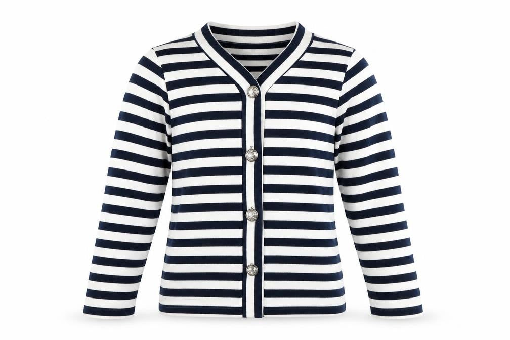 tong nian shi Girls Blue Striped  Jacket  Size 6 Years