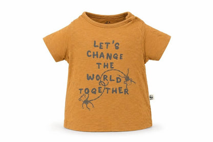 Front view of F&F boys’ brown basic t-shirt, size 3-6, months - wwf