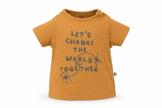 Front view of F&F boys’ brown basic t-shirt, size 3-6, months - wwf
