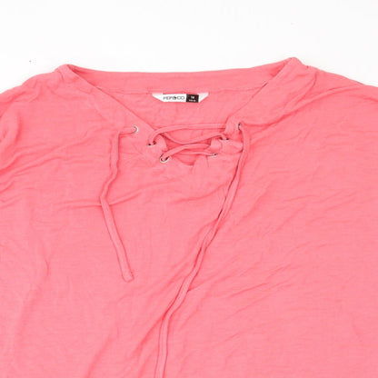 Close-up detail of Pep&Co women’s pink basic blouse, size UK 14