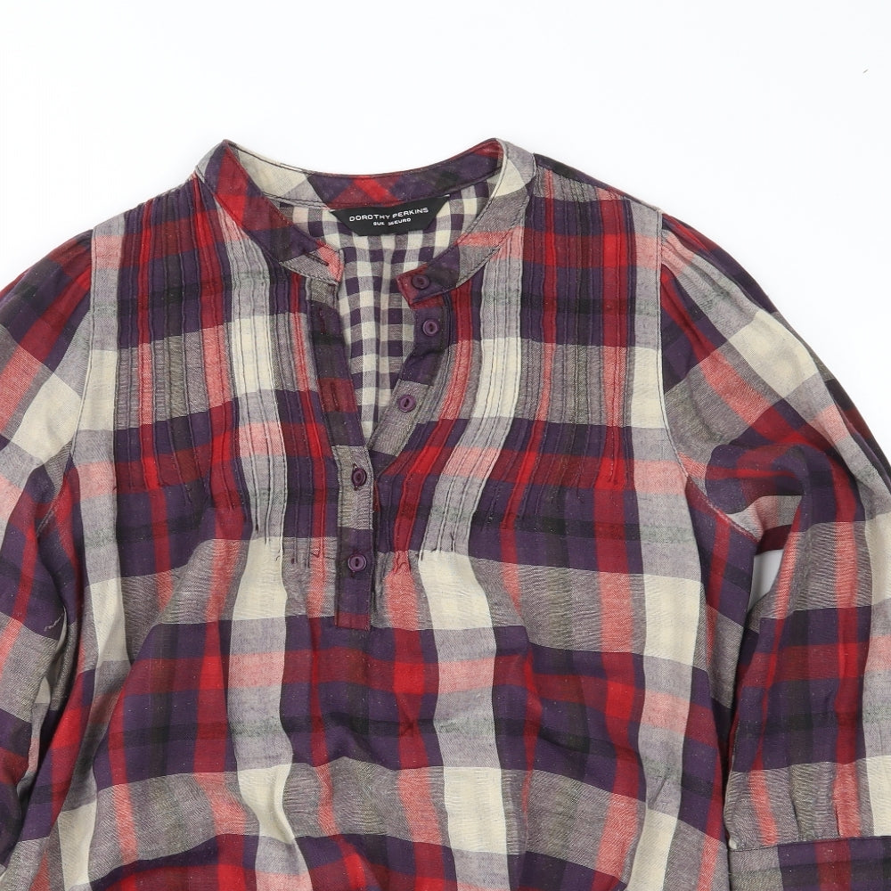 dorophy perkins Womens Purple Plaid  Basic Blouse Size 8