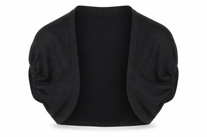 Front view of Belle women’s black shrug jumper, size UK 12