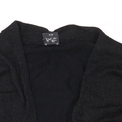 Close-up detail of Belle women’s black shrug jumper, size UK 12