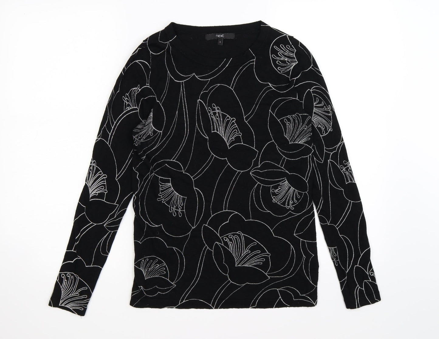 NEXT Womens Black Floral Knit Pullover Jumper Size 8