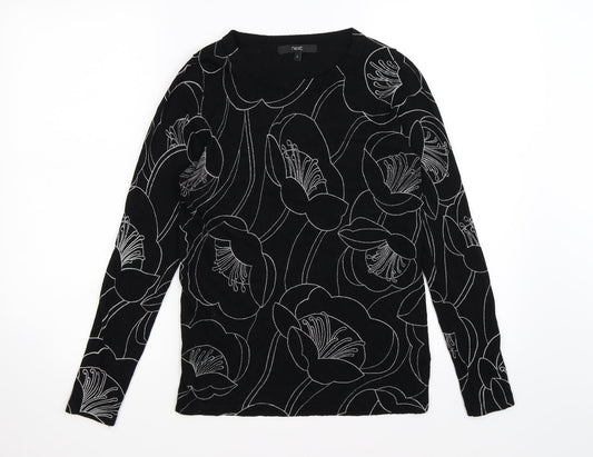 NEXT Womens Black Floral Knit Pullover Jumper Size 8